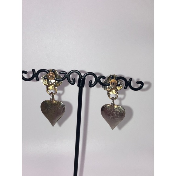 Purple & Gold-Tone Art Nouveau Heart Dangle Earrings Vintage! - Picture 8 of 10